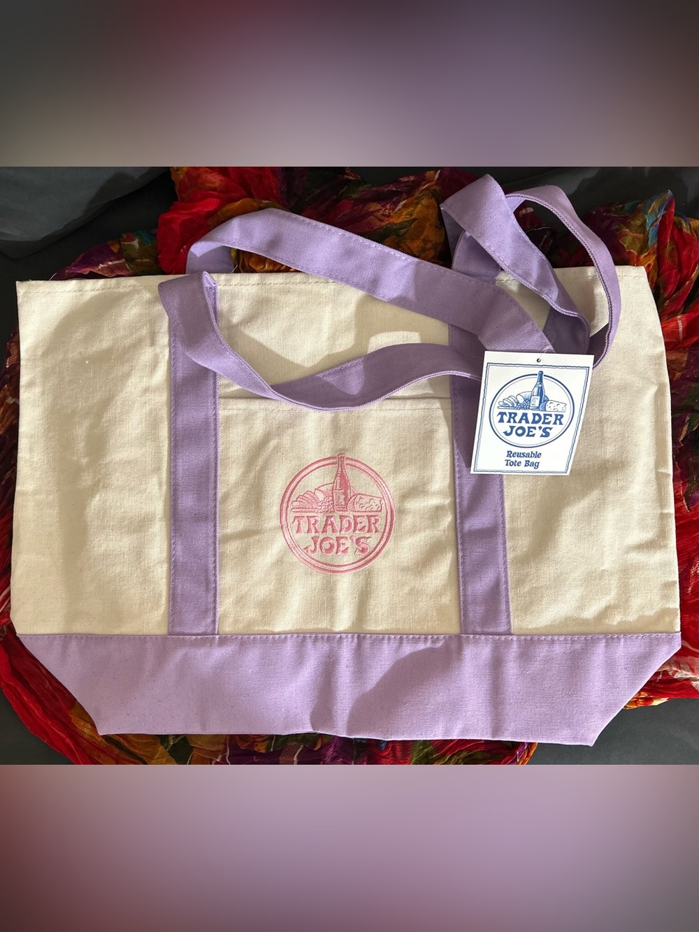 Trader Joe’s Canvas Limited Release Tote Shopping Bag LARGE Lavender